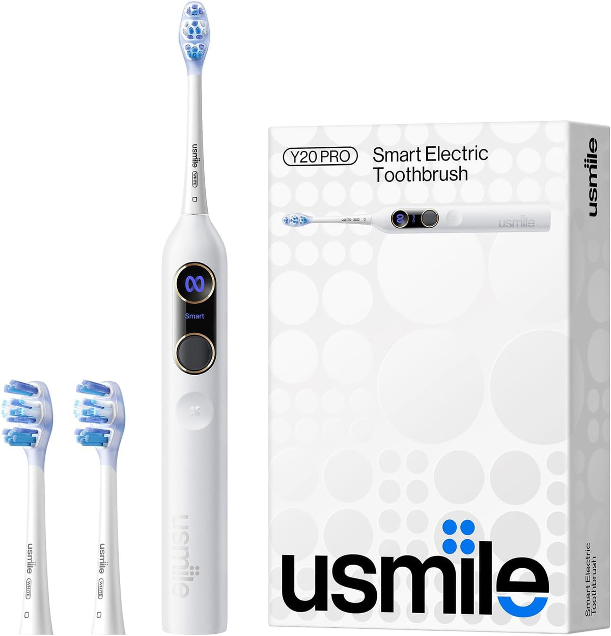 Usmile Y20PRO electric toothbrush front view showing the sleek handle design and smart interface.