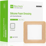 NeuHeils silicone foam dressing four by four inch pack front view showing retail packaging