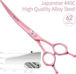 Ergonomic handle of Fenice Peak pink grooming scissors with built in silencer