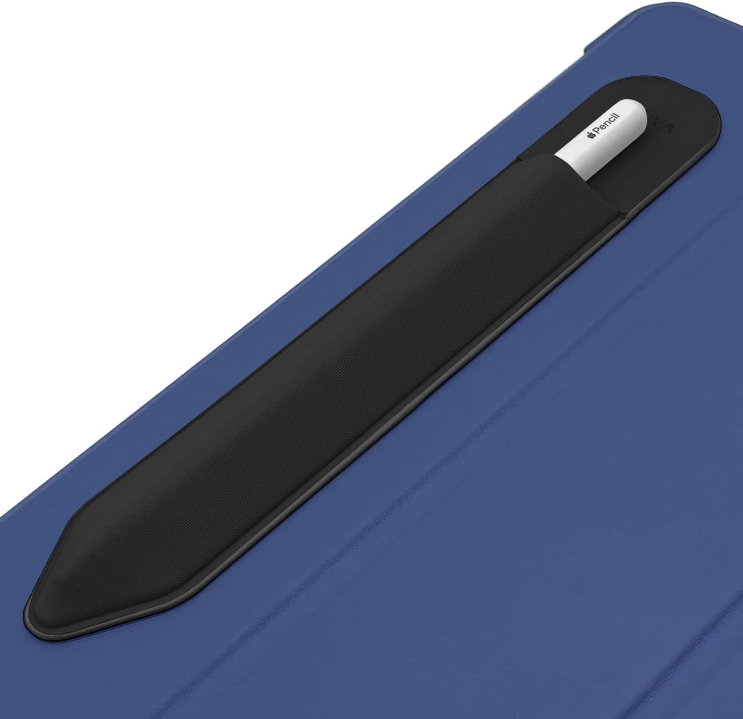 YINVA elastic pencil holder pouch in black showing front view attached to an iPad cover