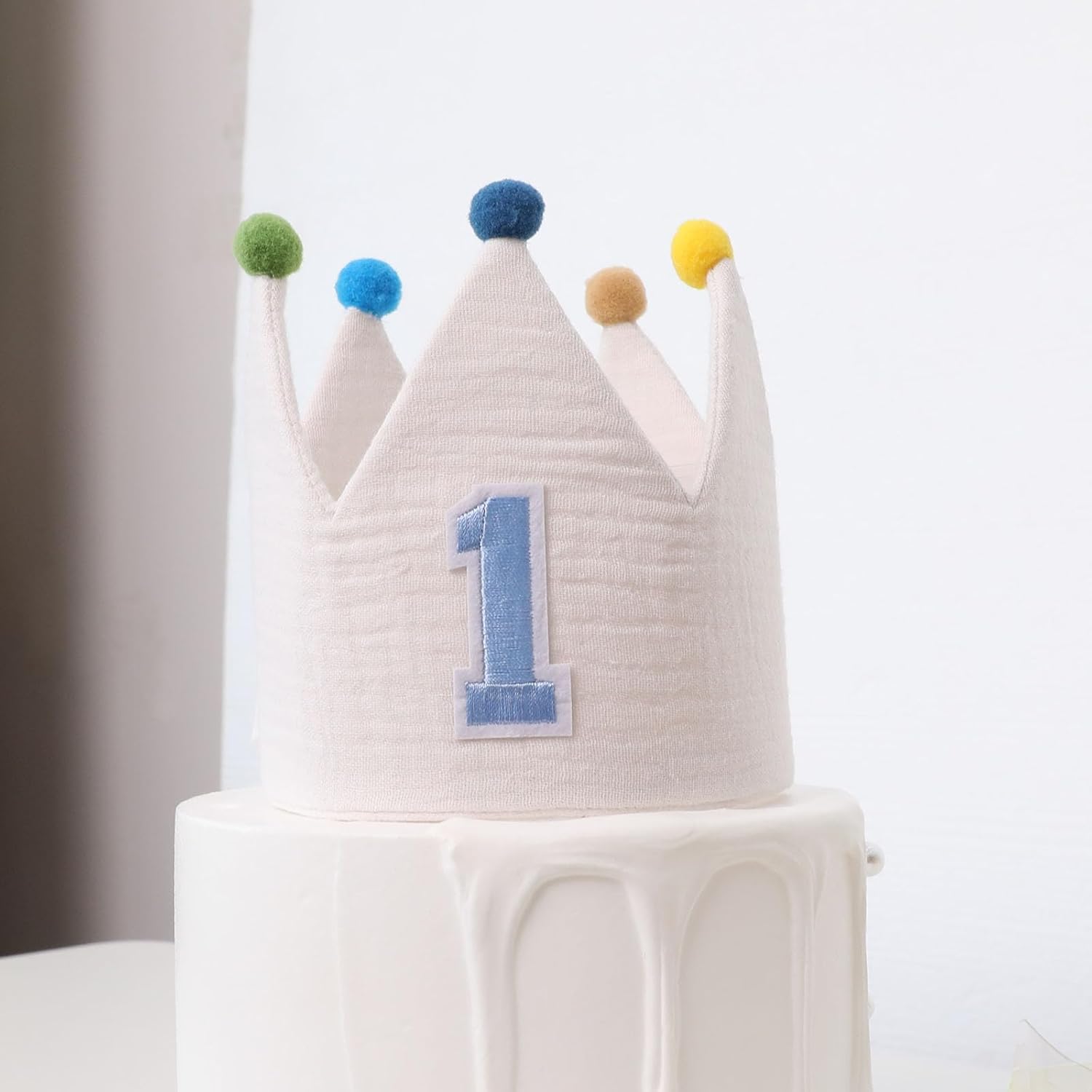 HODIHIWI muslin crown hat first birthday party decoration headband front view