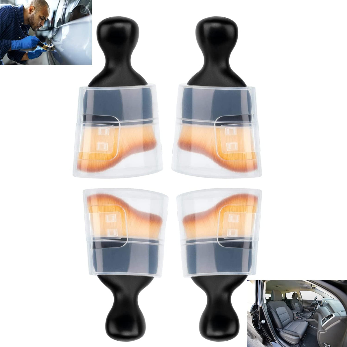Vingtank car interior cleaning soft brushes four pack front view showing premium detailing bristles.