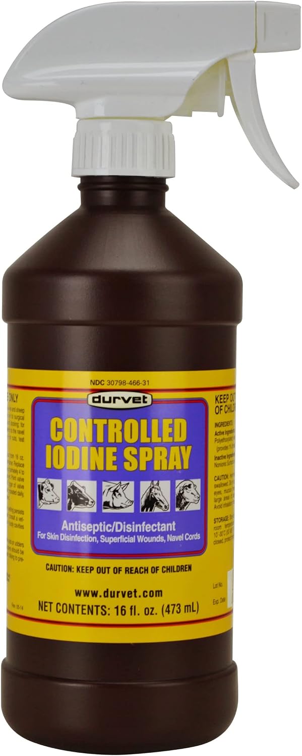 Durvet Controlled Iodine Spray 16 Fluid Ounce front view livestock antiseptic