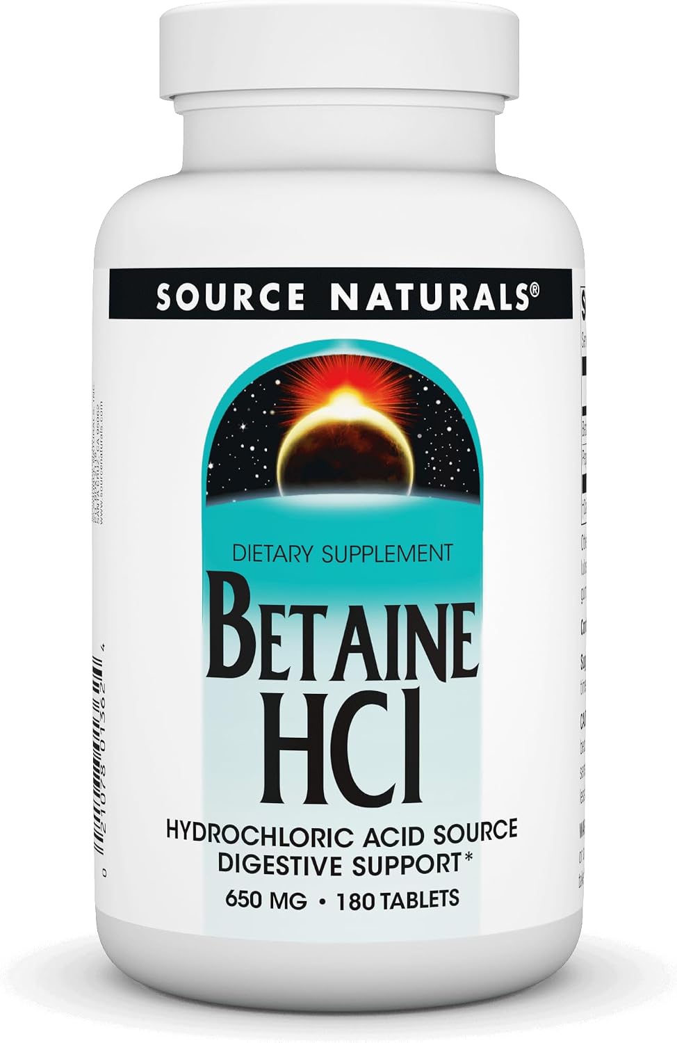 Source Naturals Betaine HCl 650 mg 180 Tablets front view dietary supplement bottle