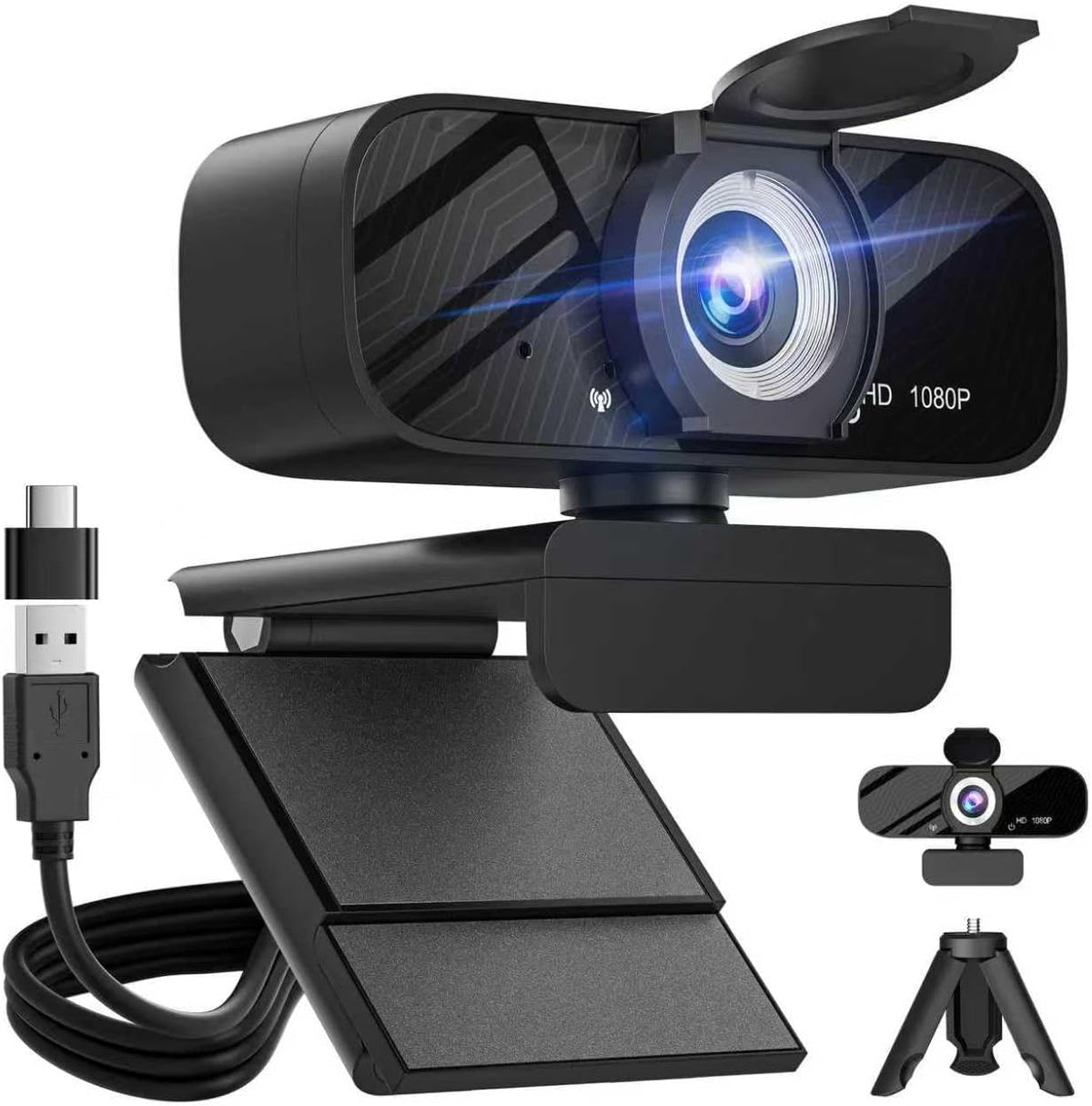 Gohero Full HD 1080P Video Webcam front view showcasing the wide angle lens and integrated privacy cover.
