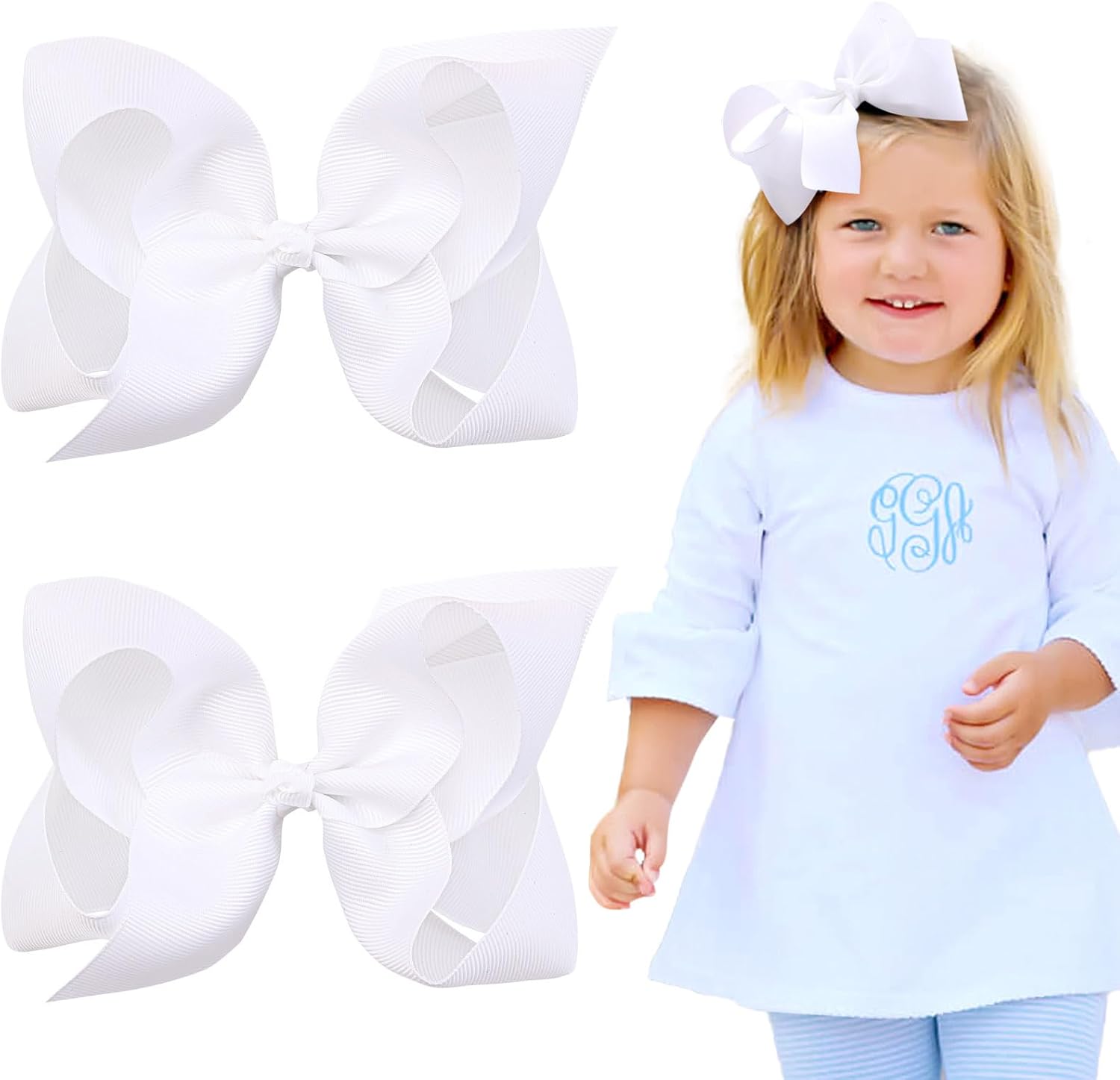 Oaoleer white layered grosgrain ribbon hair bows front view