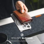 VULKIT brown leather wallet showing aluminum card chamber