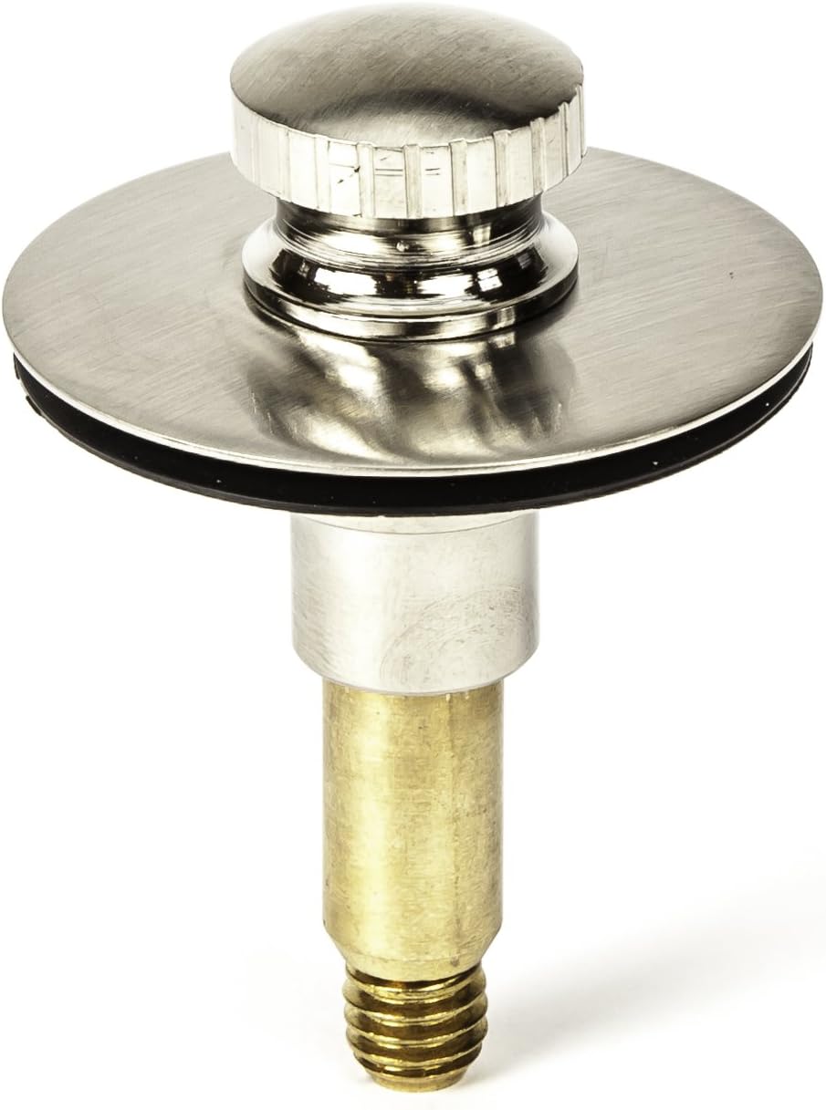 Permaflow brushed nickel bathtub drain stopper angle view