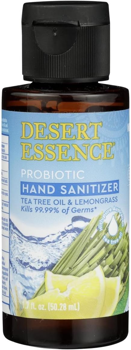 Desert Essence probiotic hand sanitizer lemongrass front view travel size