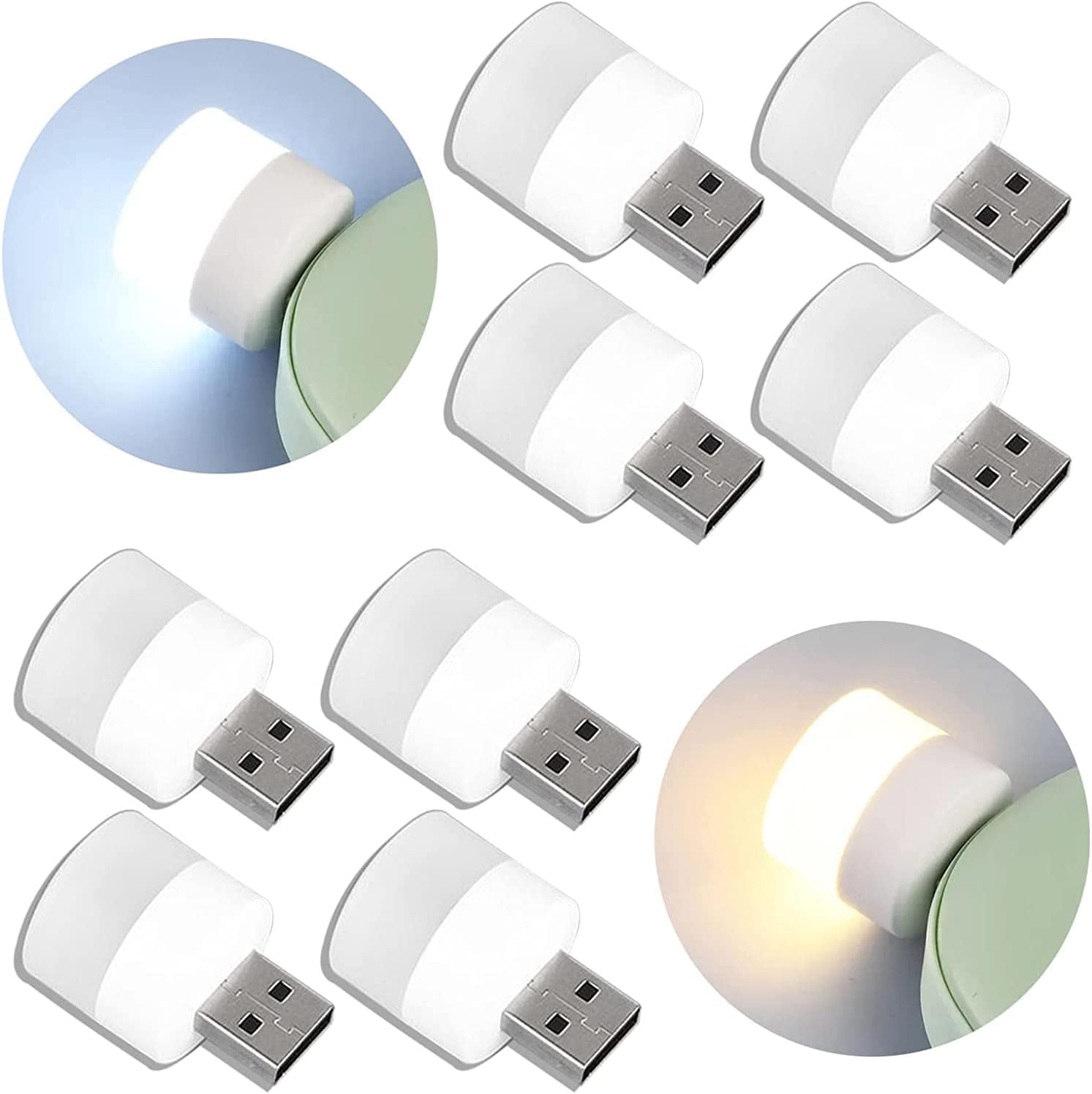 TECHGEAR USB Plug Lamp front view showing compact circular design plugged into laptop port