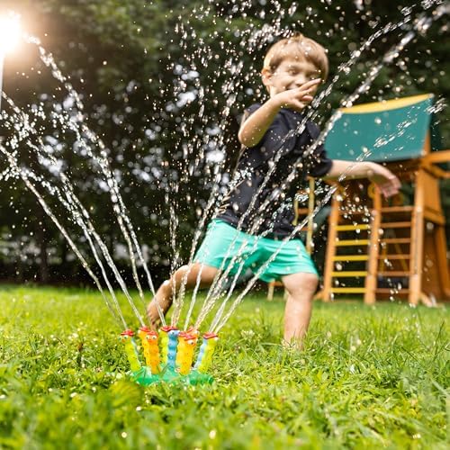 Side profile of the imported children lawn sprinkler toy emphasizing the thick high quality plastic construction.