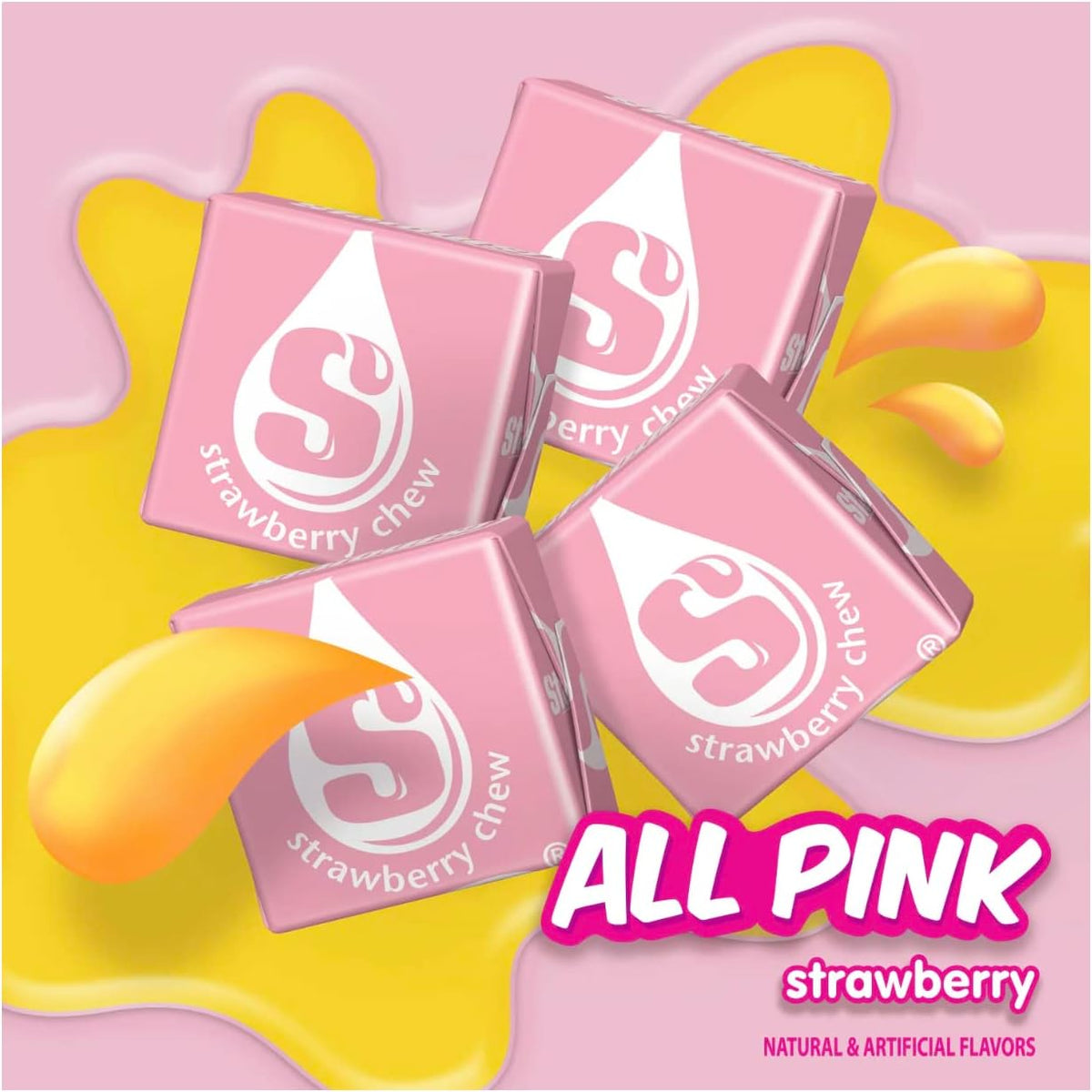 Starburst All Pink Fruit Chews stand up resealable pouch close up view
