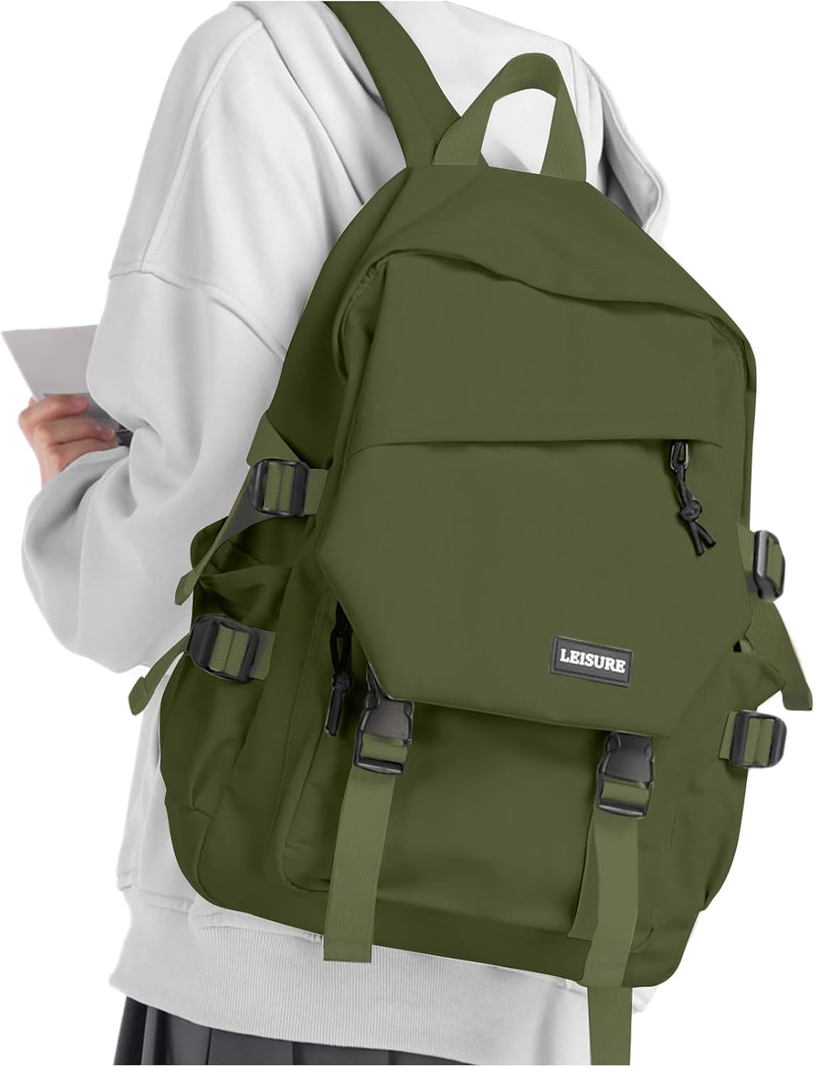 Coofay casual backpack front view in olive green