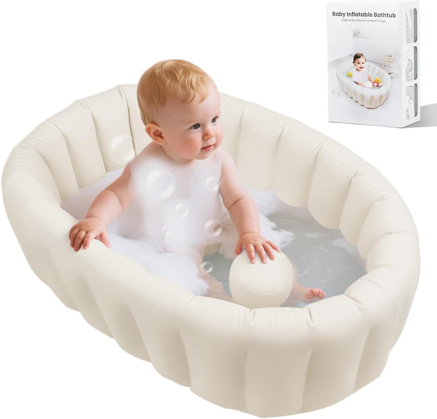 PandaEar white inflatable baby bathtub front view
