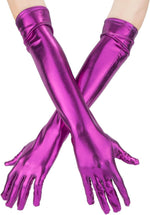 LUTER patent leather long gloves front view in purple