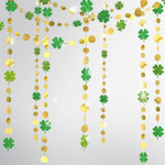 Cheerland Saint Patricks Day green shamrock garland front view hanging on a living room wall