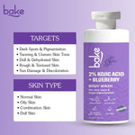 BAKE 2% Kojic Acid Body Wash target application areas on knees and elbows