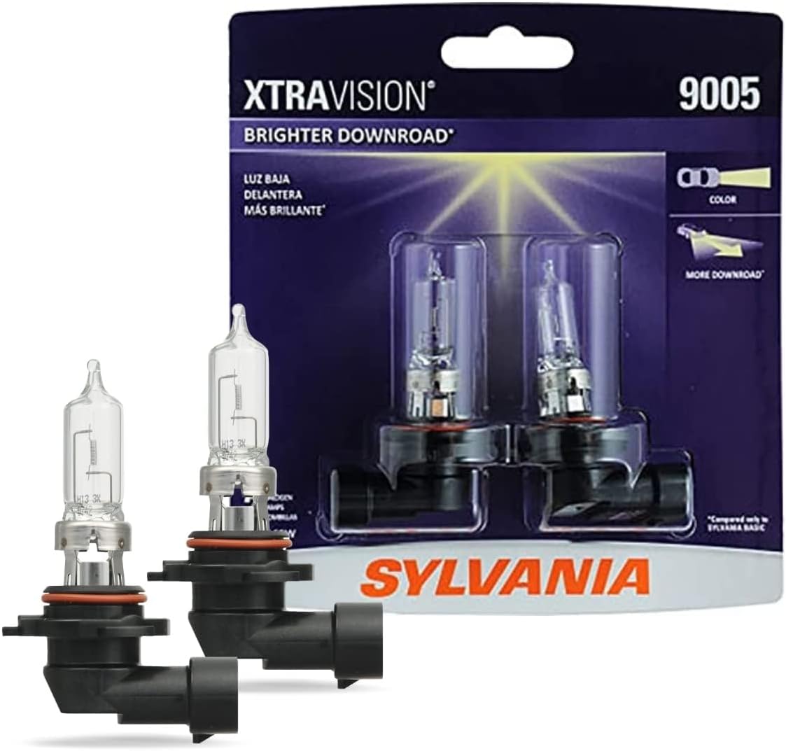 Sylvania 9005 XtraVision halogen headlight bulb front view of retail packaging