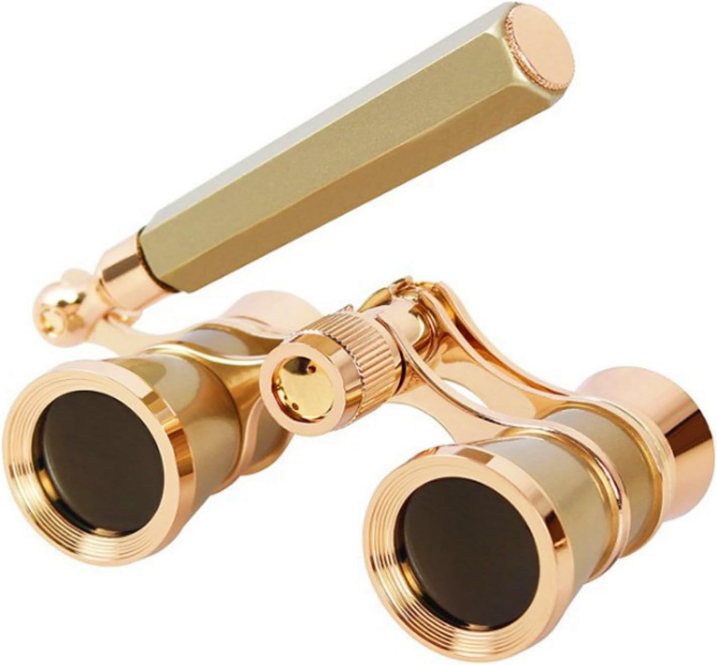 H2ONDBQF vintage opera glasses front view showing gold plated metal body for theatre
