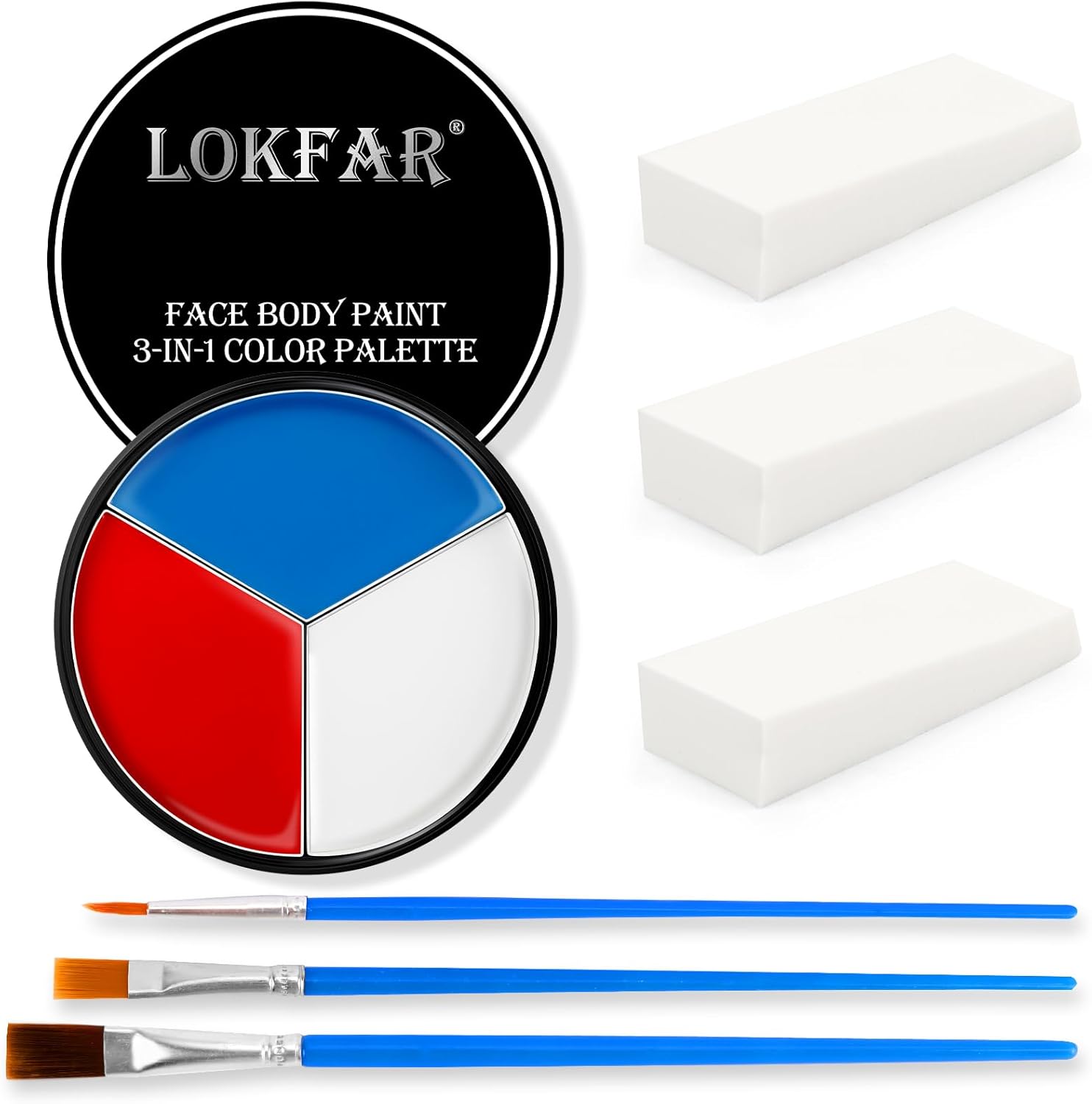 Befivecok red white and blue face paint front view palette