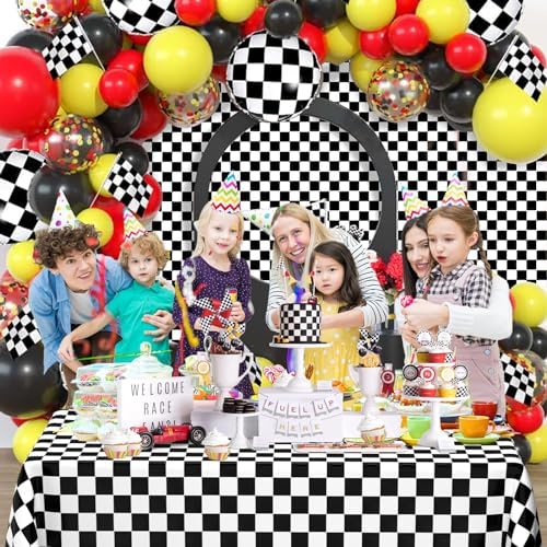 Close up view of the oil proof material on the GRESATEK checkered flag table cover.