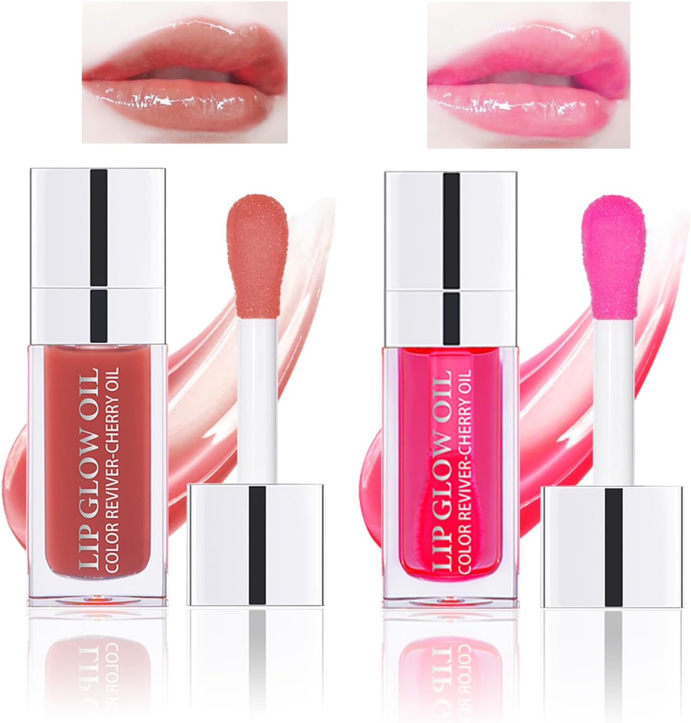 BEFIVECOK Hydrating Lip Glow Oil Set featuring Rosewood and Cherry tinted gloss jars