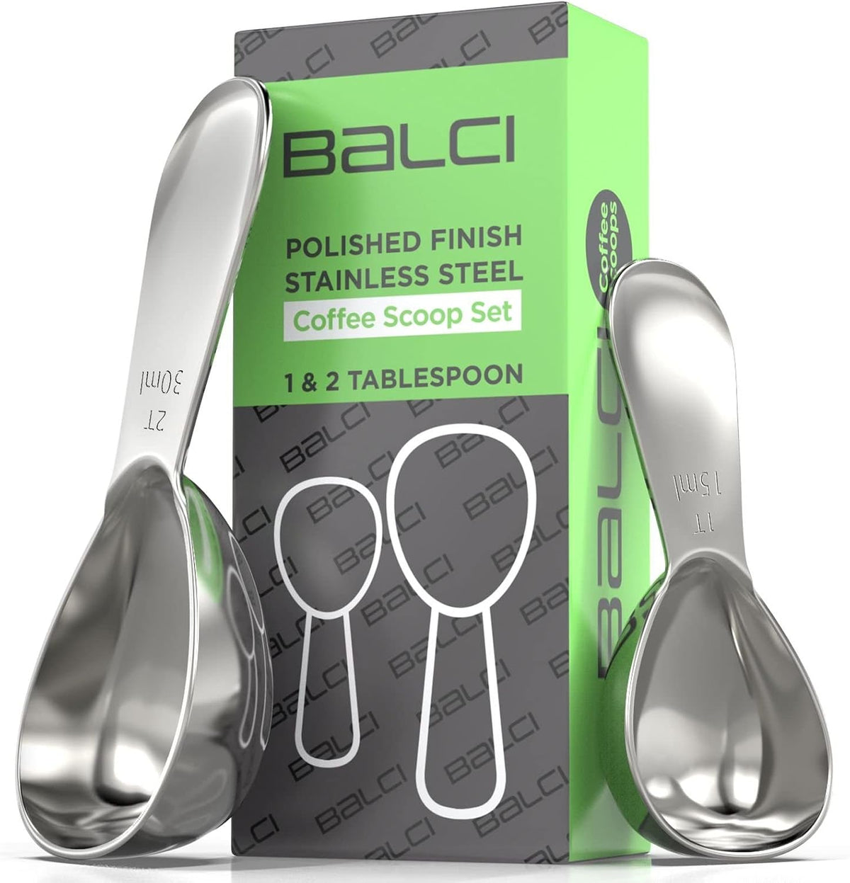 BALCI Stainless Steel Coffee Scoop - 2 Tablespoon (30ml) | Heavy duty exact measuring spoon for coffee, tea, sugar, flour & more. Premium 18/8 stainless steel construction. - Image 9