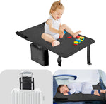TrekBabe toddler airplane bed front view installed on an airline seat.