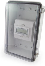EKM Metering electrical enclosure angled perspective with stainless steel latches.