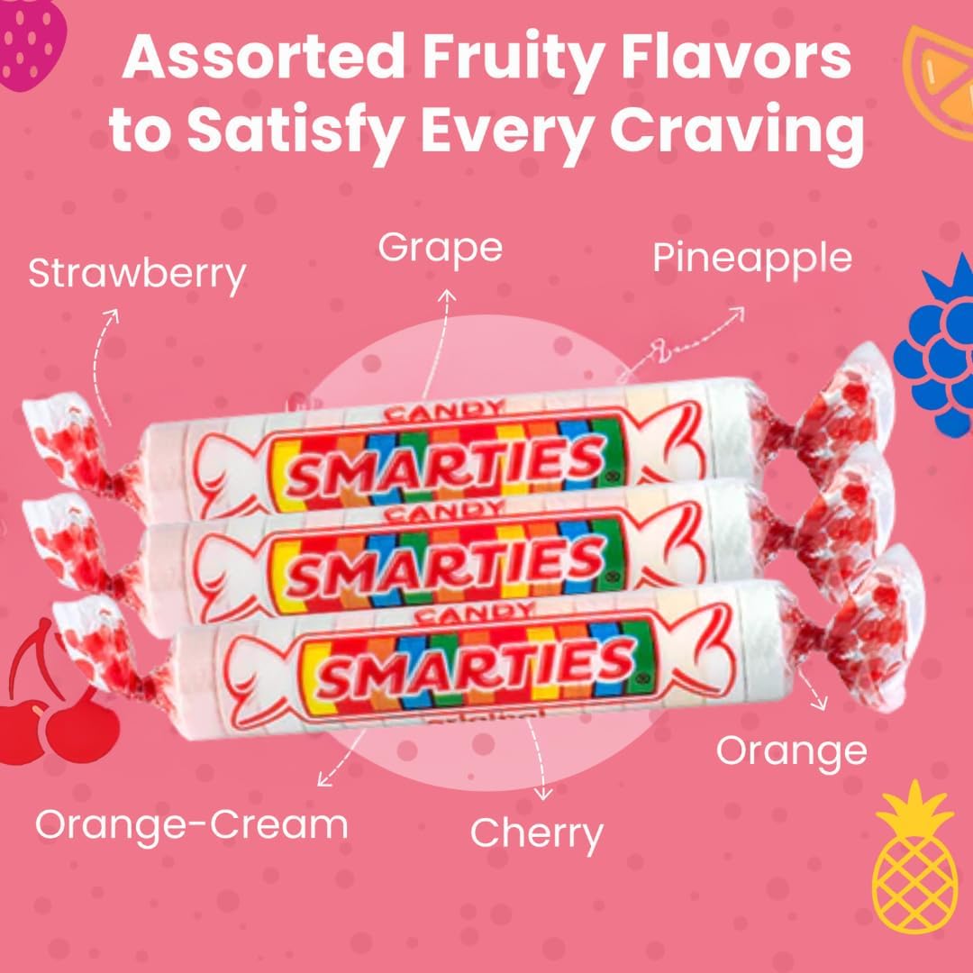 Original flavor Smarties candy rolls opened from the wrapper
