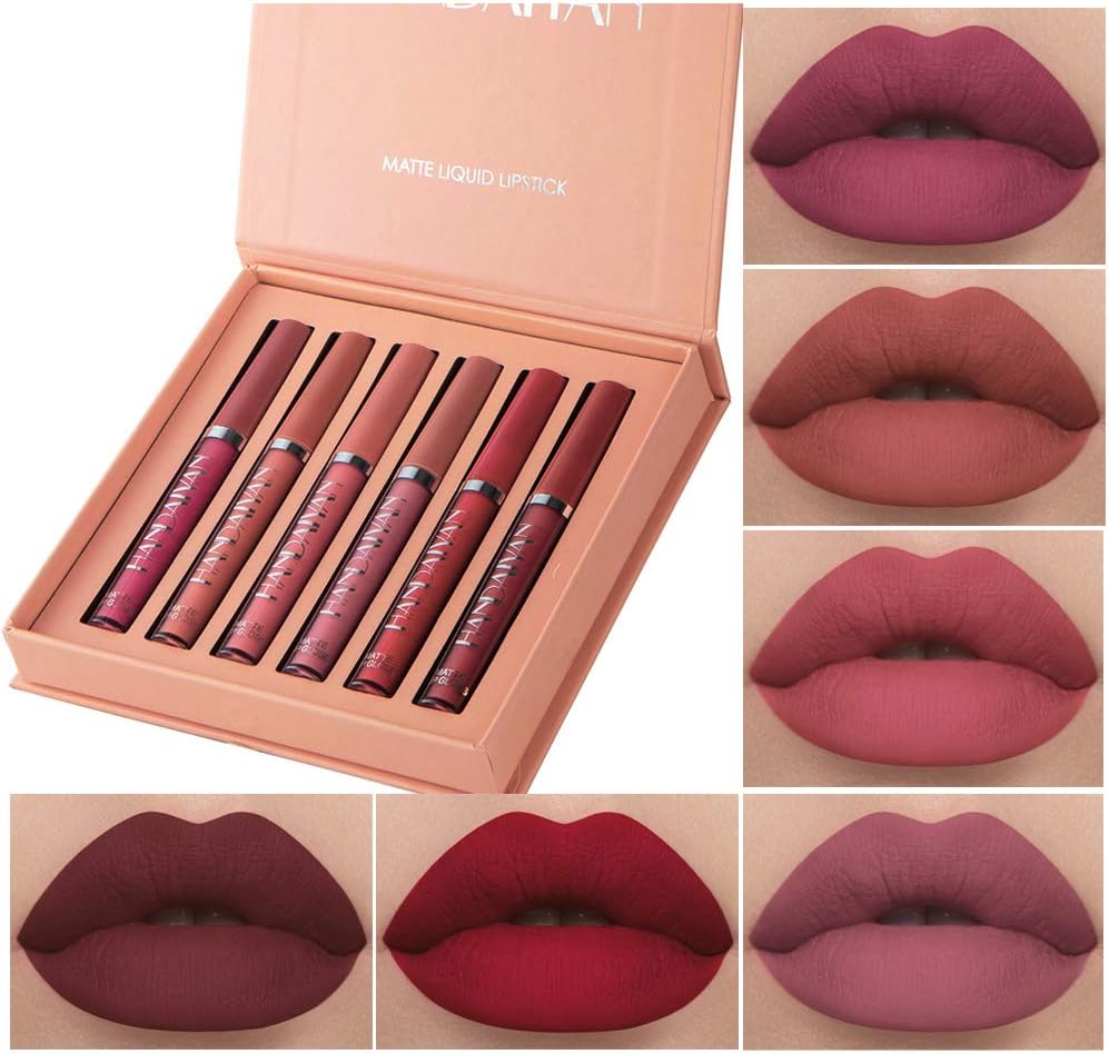 6Pcs Matte Liquid Lipstick Makeup Set, Matte liquid Long-Lasting Wear Non-Stick Cup Not Fade Waterproof Lip Gloss (Set A) - Image 1