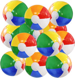 UMUACCAN inflatable beach balls twelve pack front view showing classic six-color rainbow pattern for pool party games.