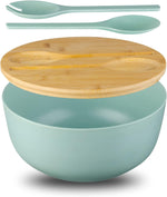 11.3" Extra Large Salad Serving Bowl Set with Wooden Lid&Utensils, 6.5Qt., Bamboo Fiber Salad Bowl with Servers for Kitchen, Lightweight Big Bowl for Mixing Salad,Fruit,Pasta - Matte White - Image 11