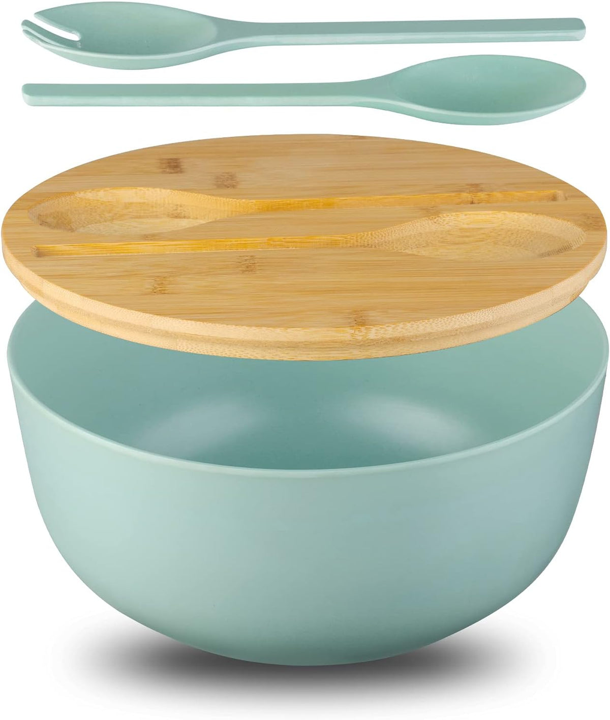 11.3" Extra Large Salad Serving Bowl Set with Wooden Lid&Utensils, 6.5Qt., Bamboo Fiber Salad Bowl with Servers for Kitchen, Lightweight Big Bowl for Mixing Salad,Fruit,Pasta - Matte White - Image 11