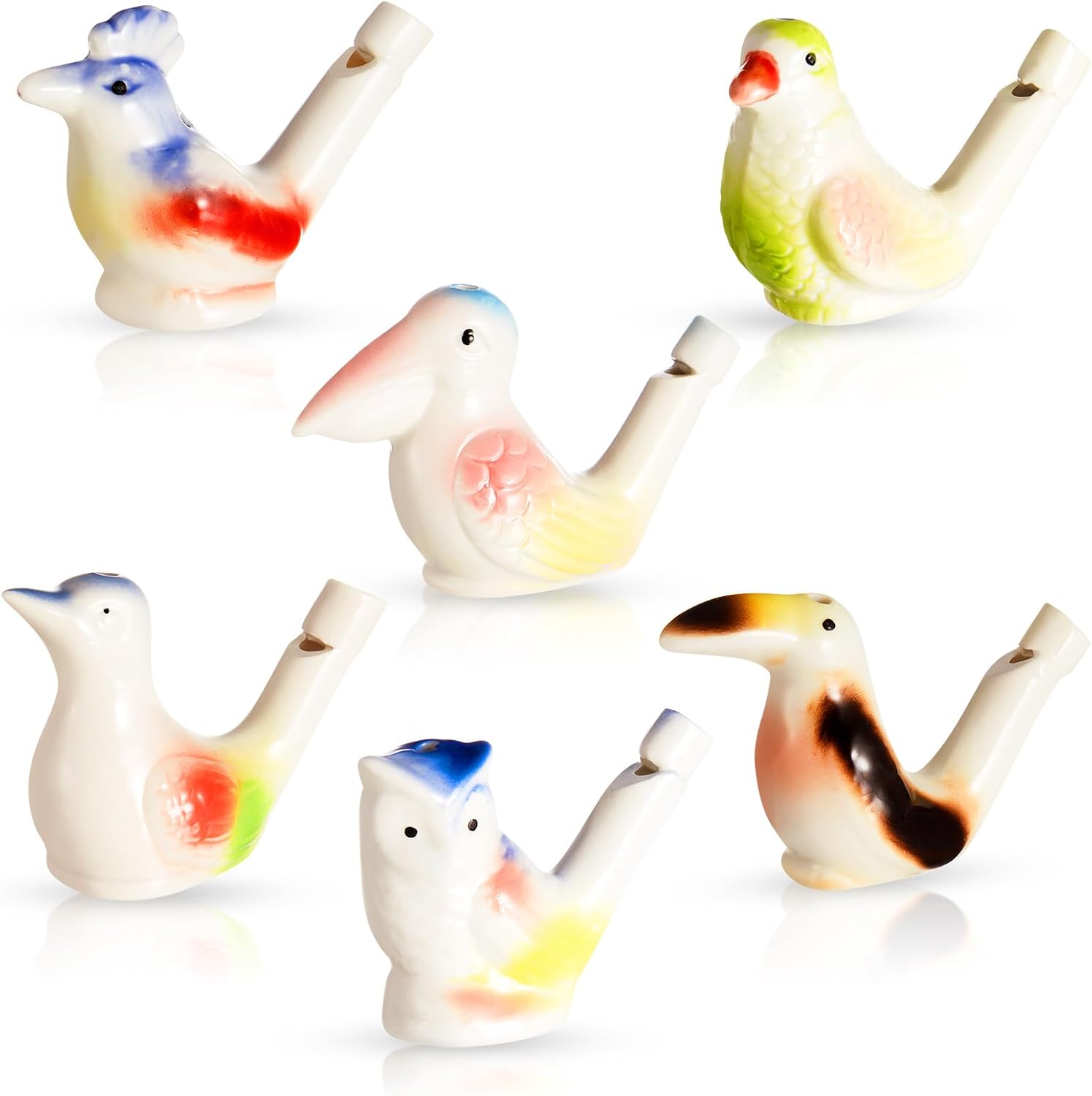 Gejoy 6 Piece Porcelain Bird Water Whistle Set Front View