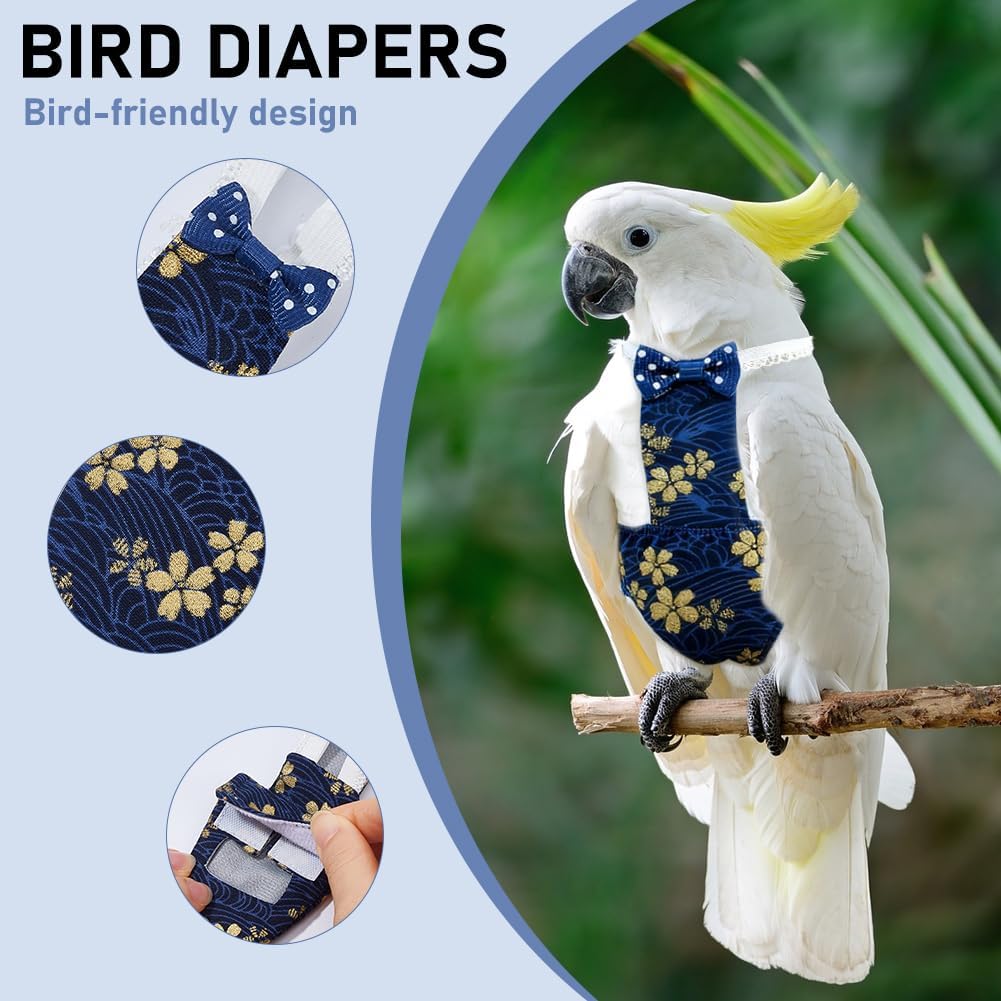 Superfindings flower pattern bird diapers two size variations layout for different parrot species.