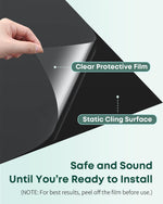 Close up of the static cling PVC backdrop material being peeled without sticky adhesive residue.