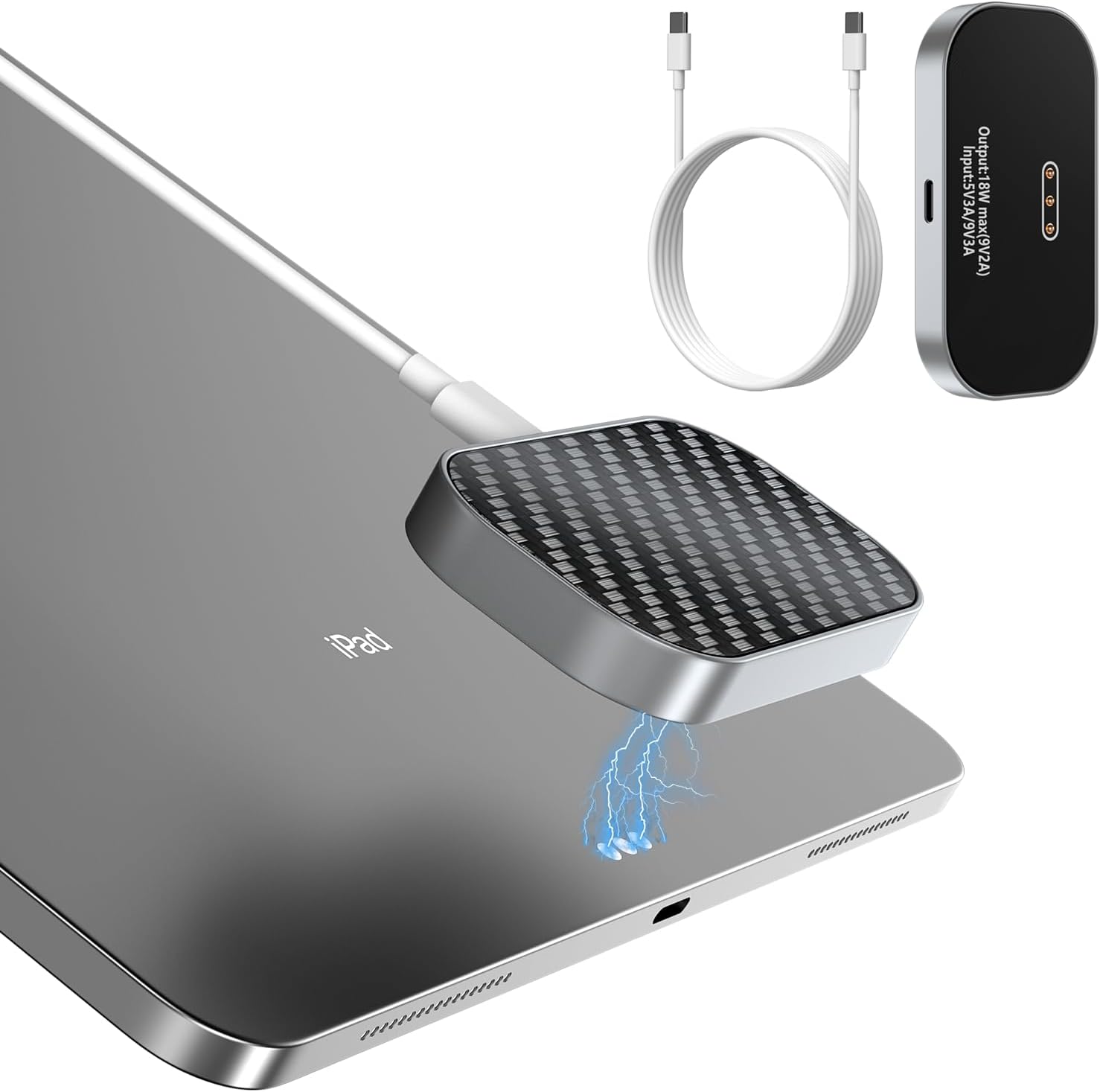 YACAISI magnetic wireless charger for iPad Pro front view showing smart connector pins