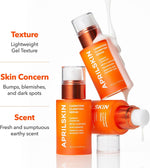 APRILSKIN carrot blemish clear serum pump bottle for oily and acne prone skin.