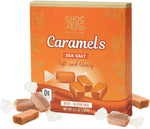 Two boxes of ChocZero gluten free caramels arranged neatly for premium imported snack presentation