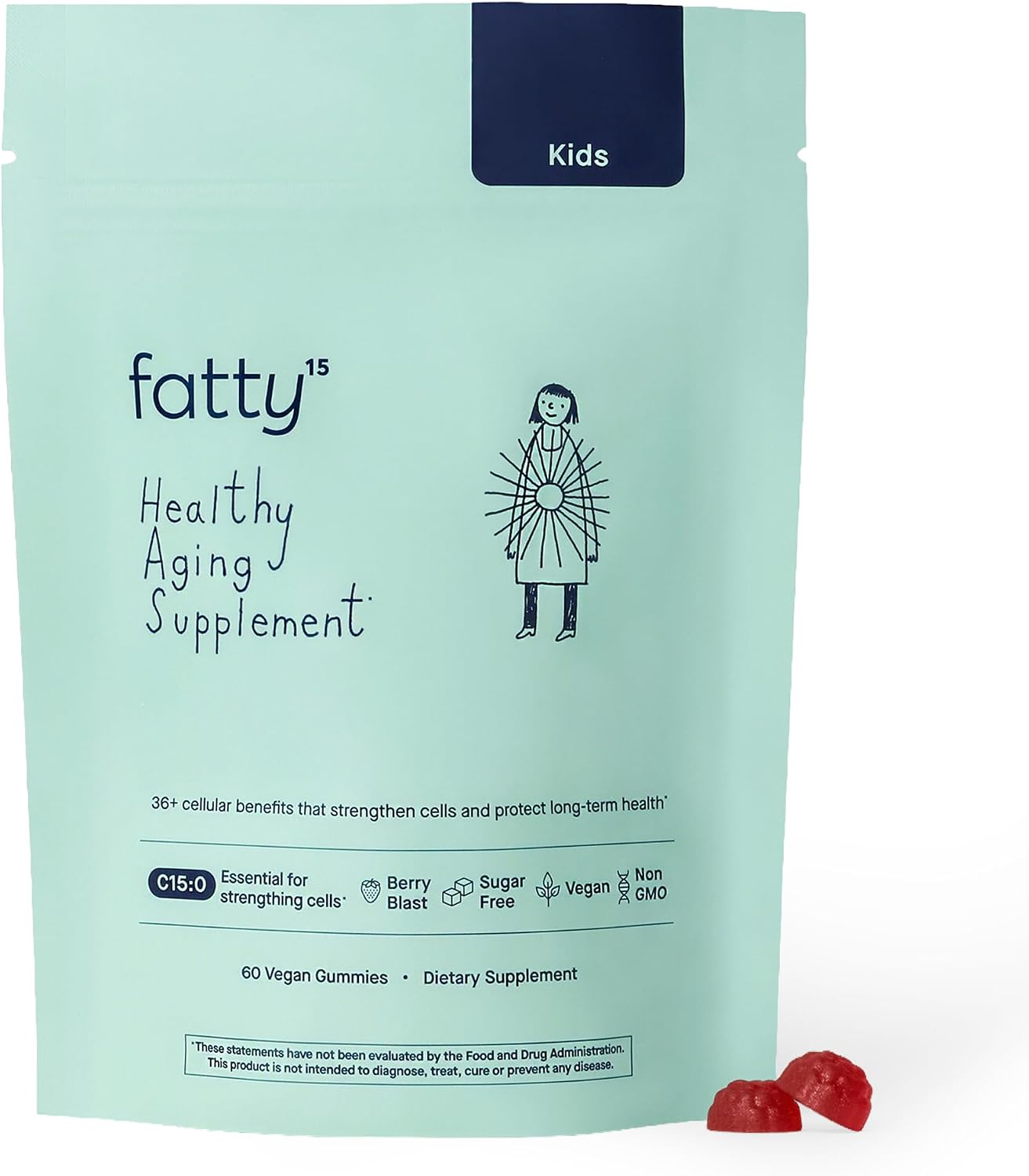 Fatty15 C15:0 Pentadecanoic Acid Gummies for Kids front pouch view