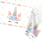 DaiUni unicorn party tablecloth front view displaying watercolor floral design