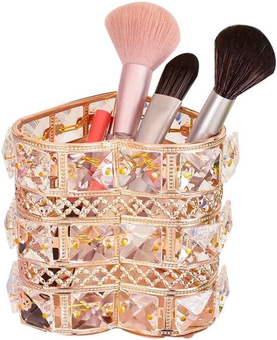 AKOAK Nordic style crystal makeup brush holder front view gold color