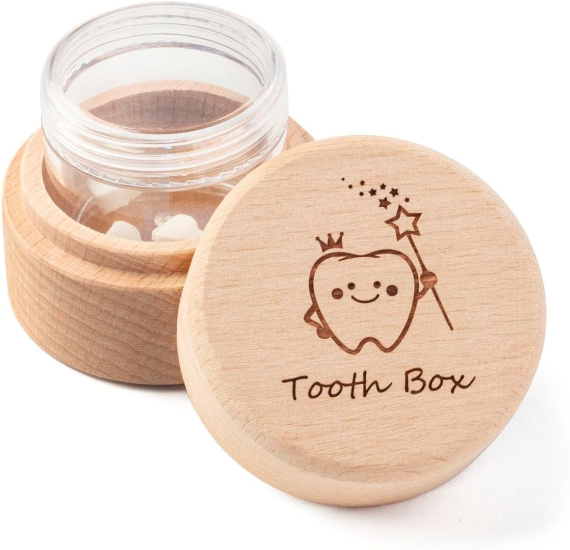Iwoohome wooden tooth fairy box with engraved lid design