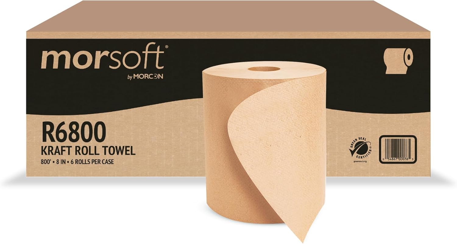 Morsoft by Morcon Paper R6800 Universal Hardwound Roll Towels, 100% Recycled Fibers, 6 Rolls X 800 ft Brown Paper Towels - Image 1