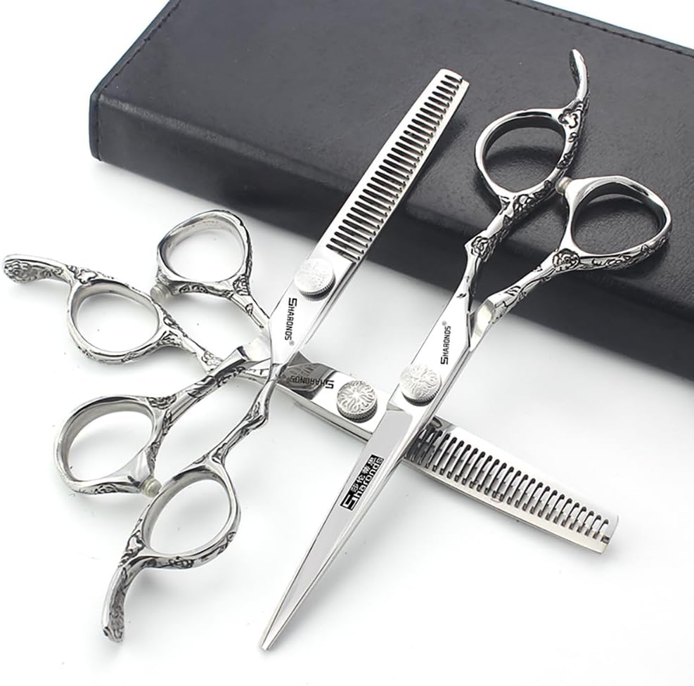 6/7-Inch Professional Hair Scissors Haircut Rose Pattern Hair Scissors Styling Tools Japanese Stainless Steel Scissor Set (7-inch cutting scissors-A) - Image 9