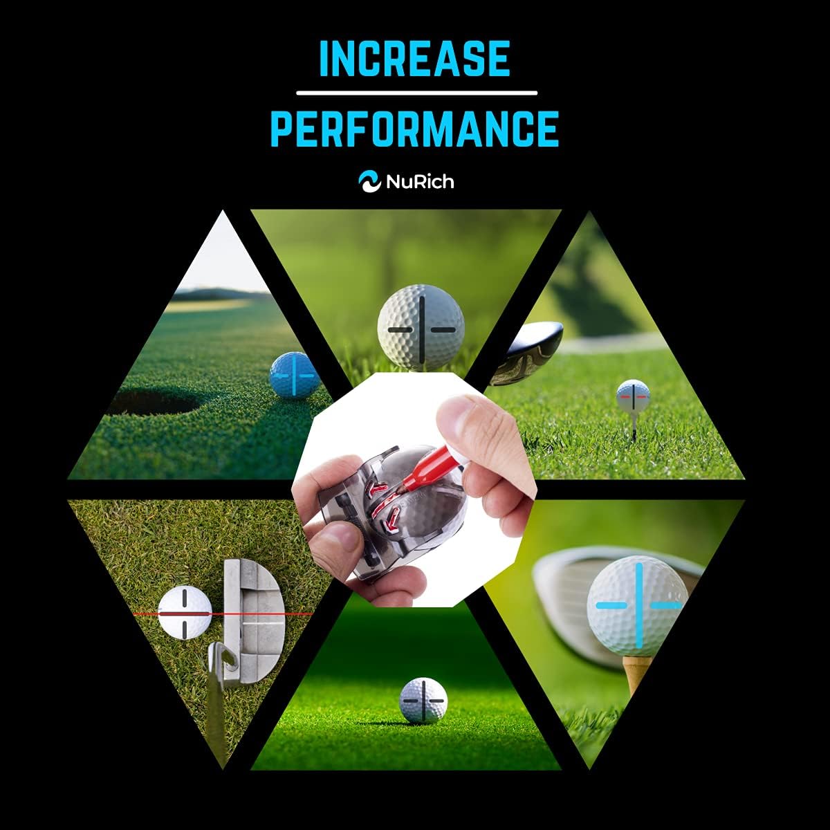 NuRich putting alignment tool with marked golf ball
