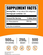 BulkSupplements DLPA powder serving size 500mg scoop