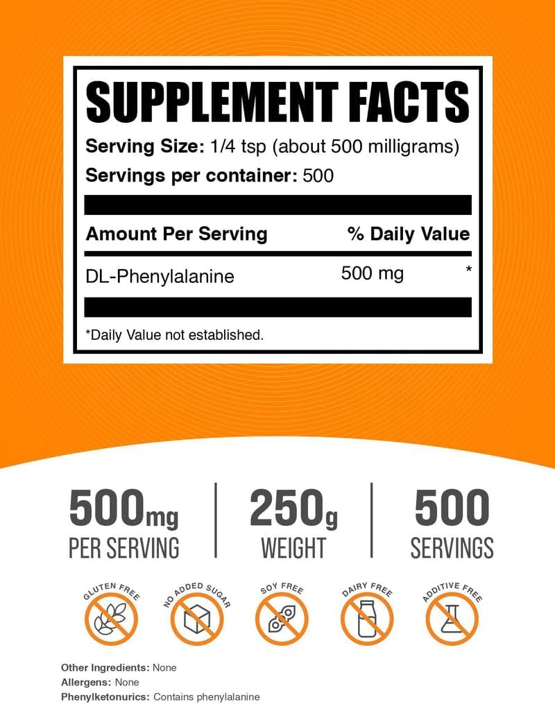 BulkSupplements DLPA powder serving size 500mg scoop