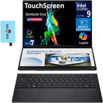 ASUS Zenbook Duo dual screen laptop front view showcasing both fourteen inch OLED touchscreens stacked vertically